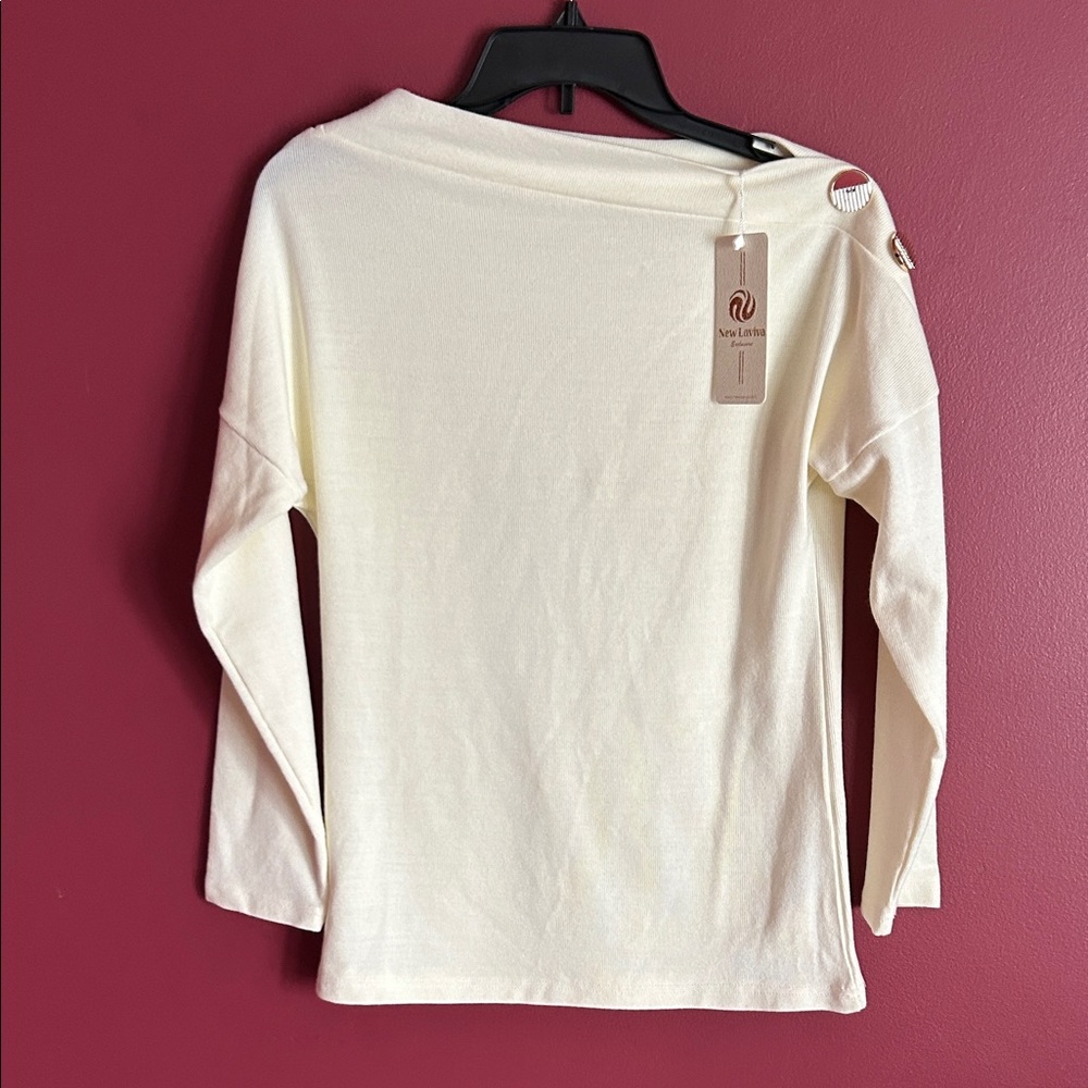 New Laviva Cream Color 3/4 Sleeve Pullover Sweater